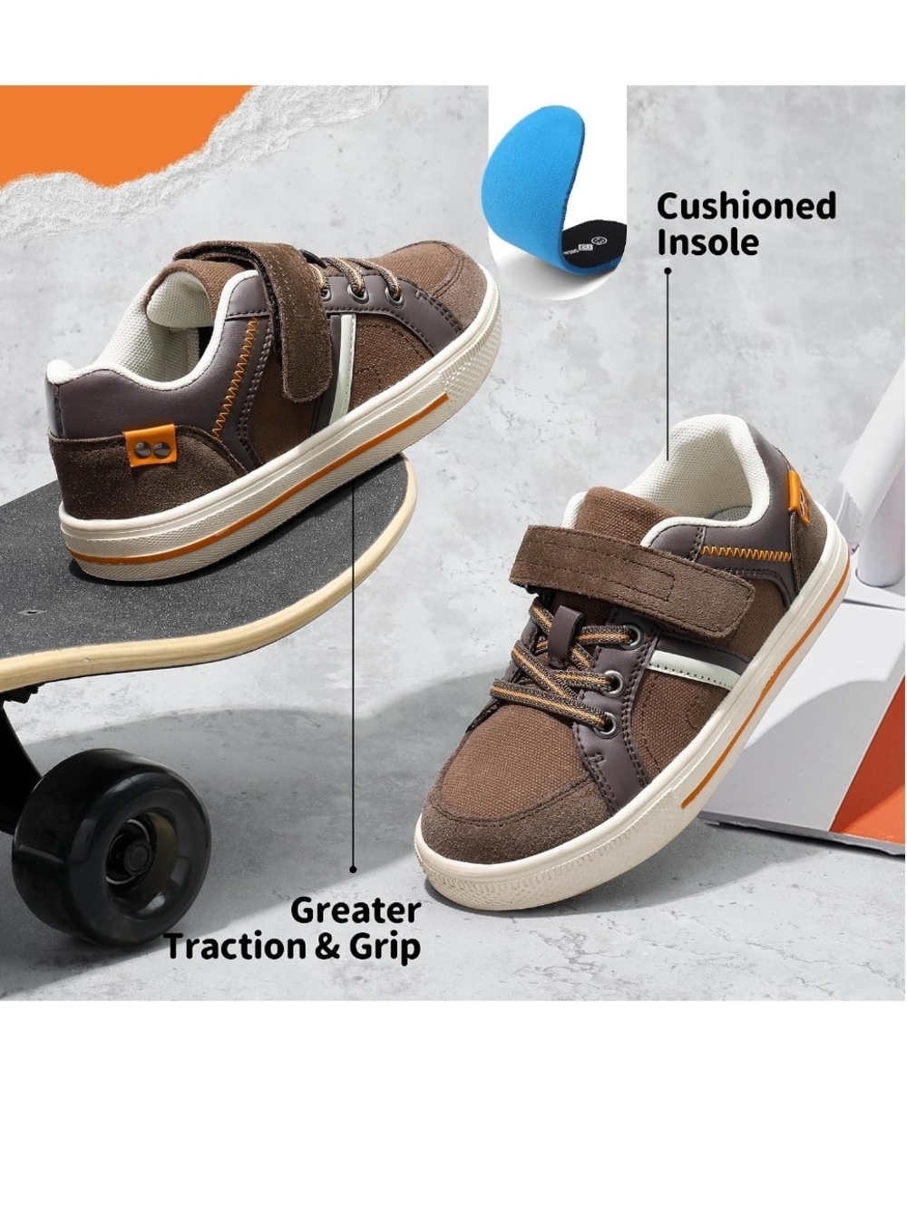 Kids Brown Casual Sneakers with Cushioned Insole